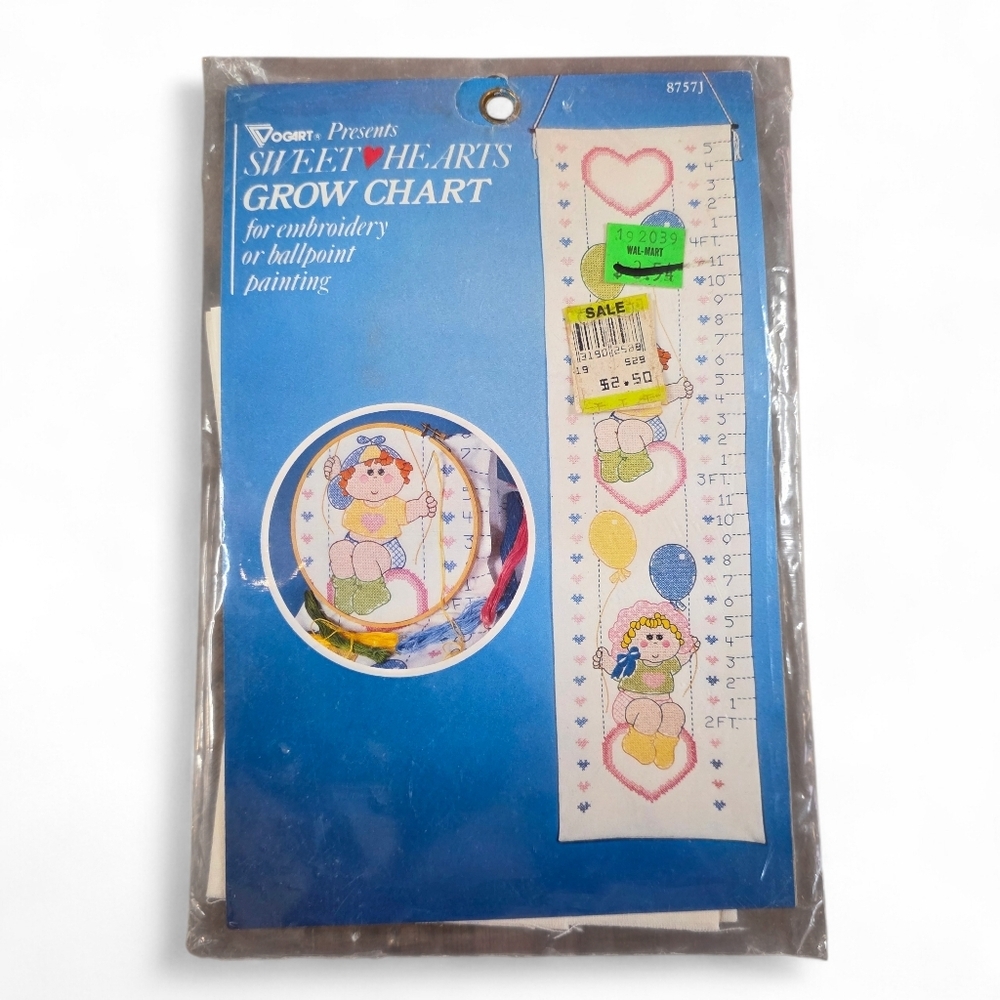 Vintage Vogart Sweethearts Grow Chart Embroidery Kit USA Baby Nursery